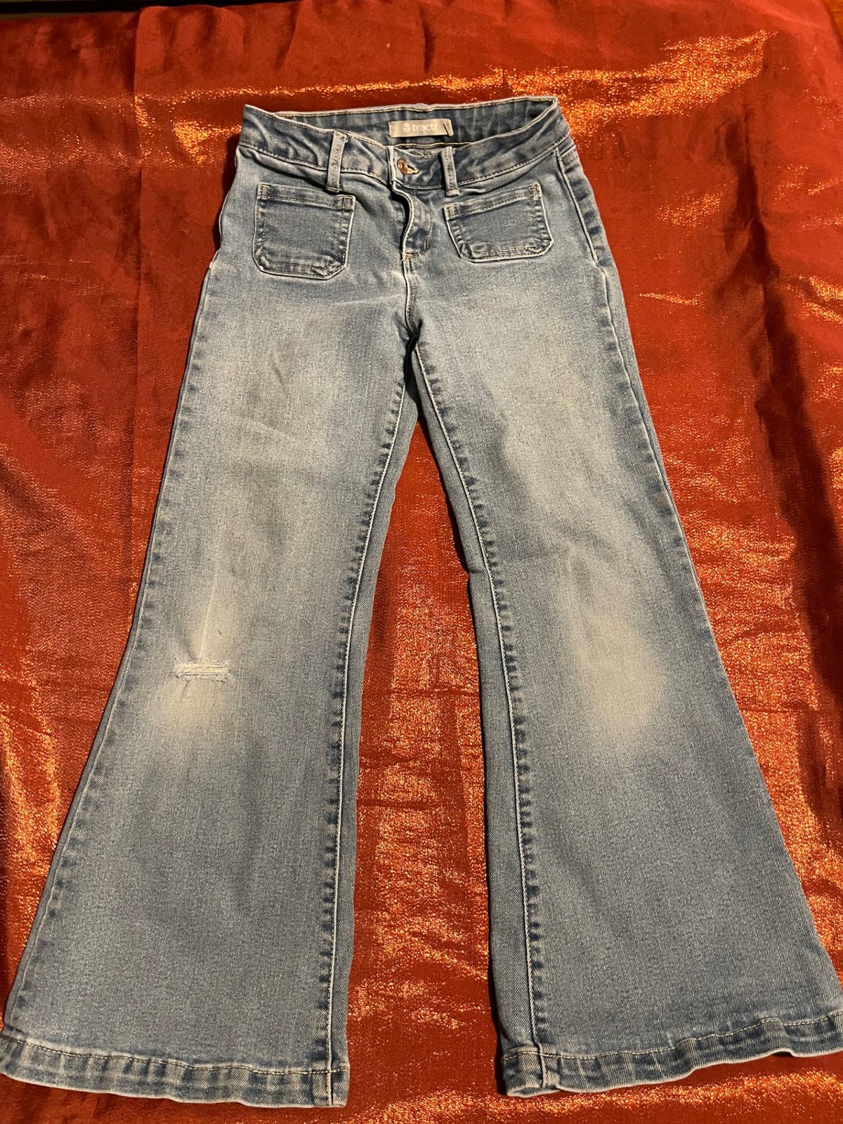 tractr Jeans Womens Not Specified Light Blue Flared Distressed Knee Casual
