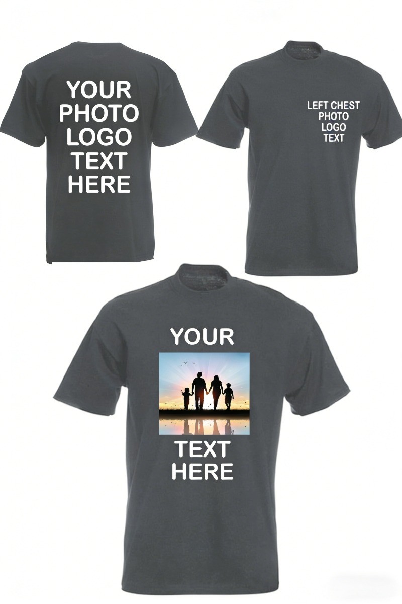 Custom Photo & Text T-Shirt – Add Your Own Image Logo Personalized Casual TShirt
