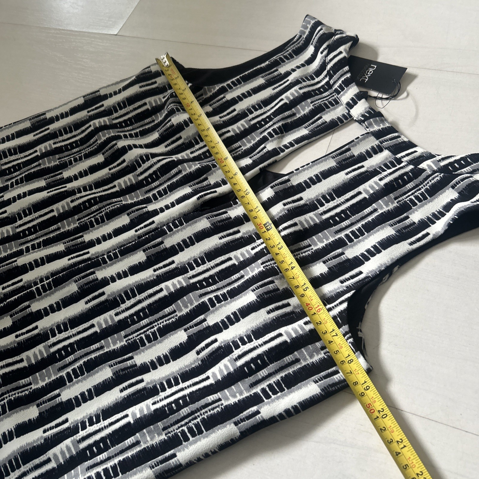 Next Black Grey White Printed Tunic Shift Dress New Tags 12 Work Office Summer