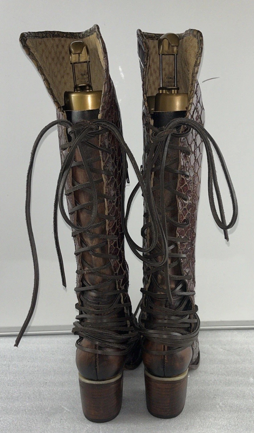 Rare Freebird by Steven Cognac Croco Coals – Sz 8 / Tall Leather Lace Up Boots