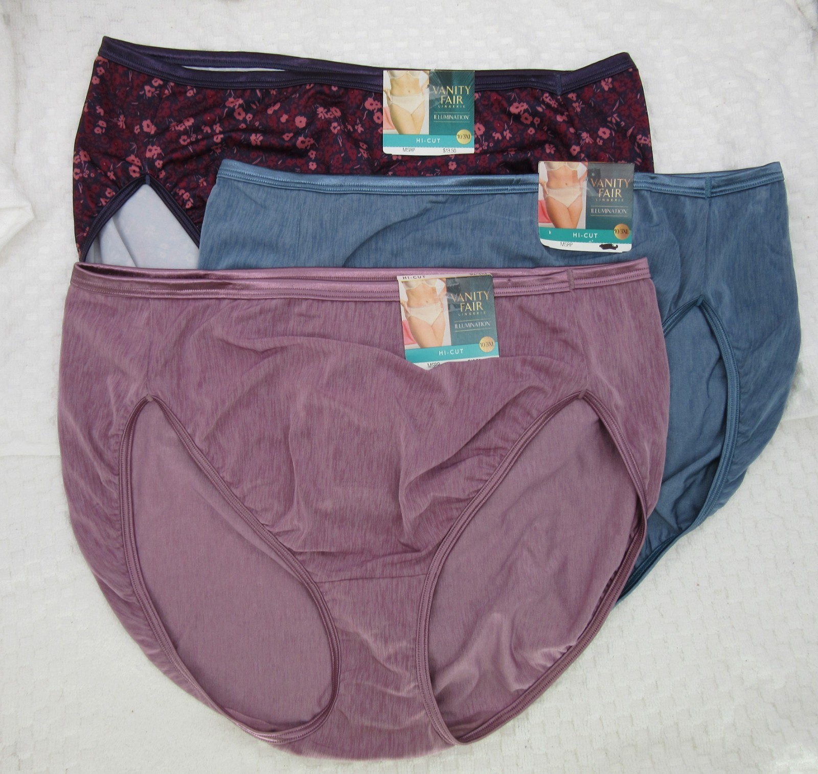 NWT set/3 VANITY FAIR ILLUMINATION HI CUT 13108 MAUVE MIST COSMO GDN STEELE BLUE