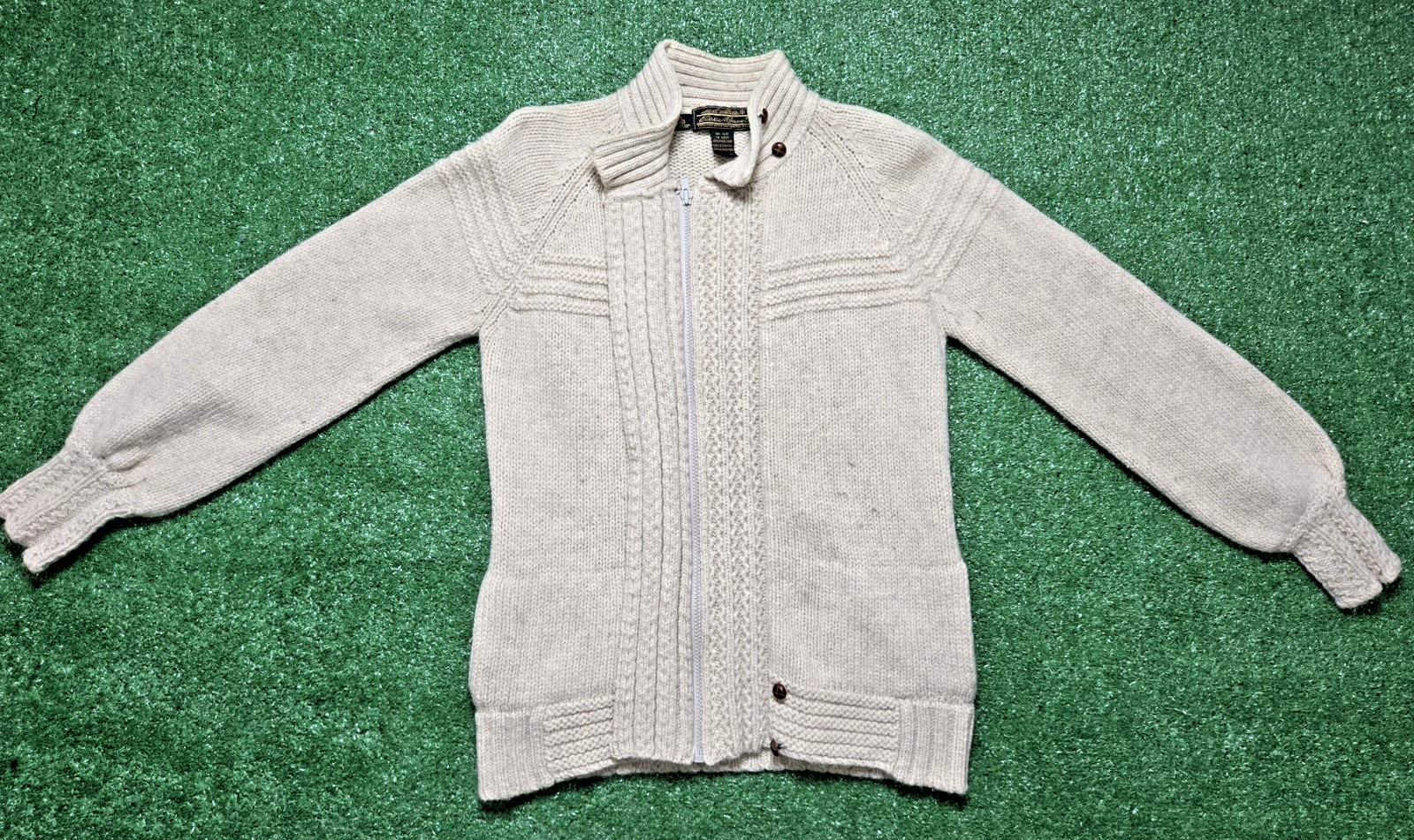 Eddie Bauer Vintage 100% Wool Cardigan Sweater – Beige – Women’s Medium
