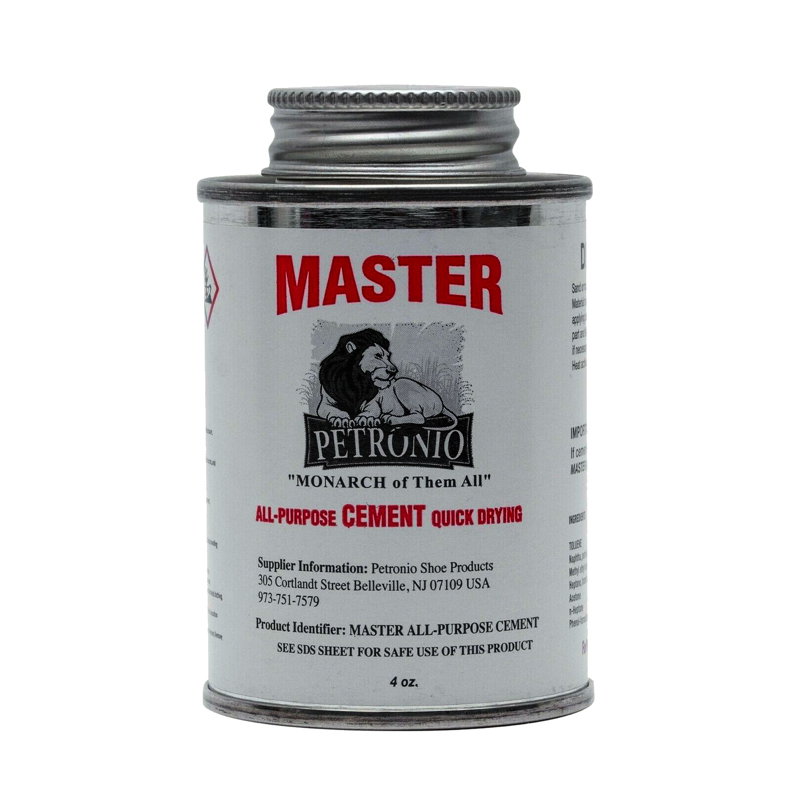 Petronios Master All Purpose Shoe Contact Cement 4oz Tin ~ Brush Inside