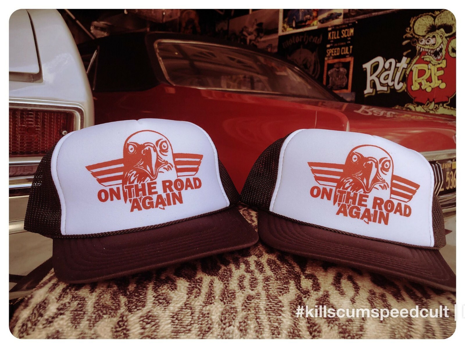 ON THE ROAD AGAIN vintage style trucker hat 70’s harley easyrider biker shirt hd