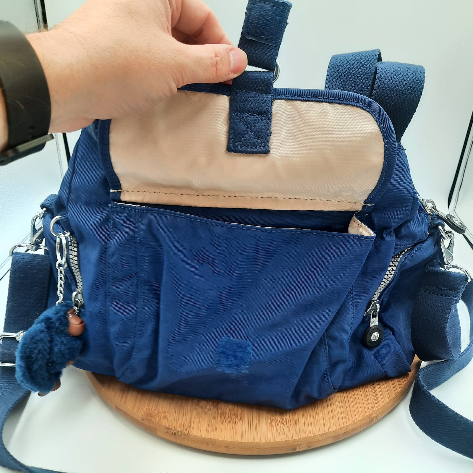 Kipling Felix Bag Crossbody Shoulder Strap Navy Blue Tropics Tonal Large Handbag