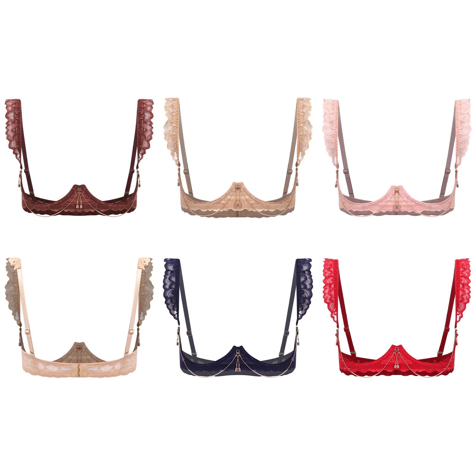 US Women Push Up Underwire Bralette Spaghetti Straps Open Nipples Unlined Bra