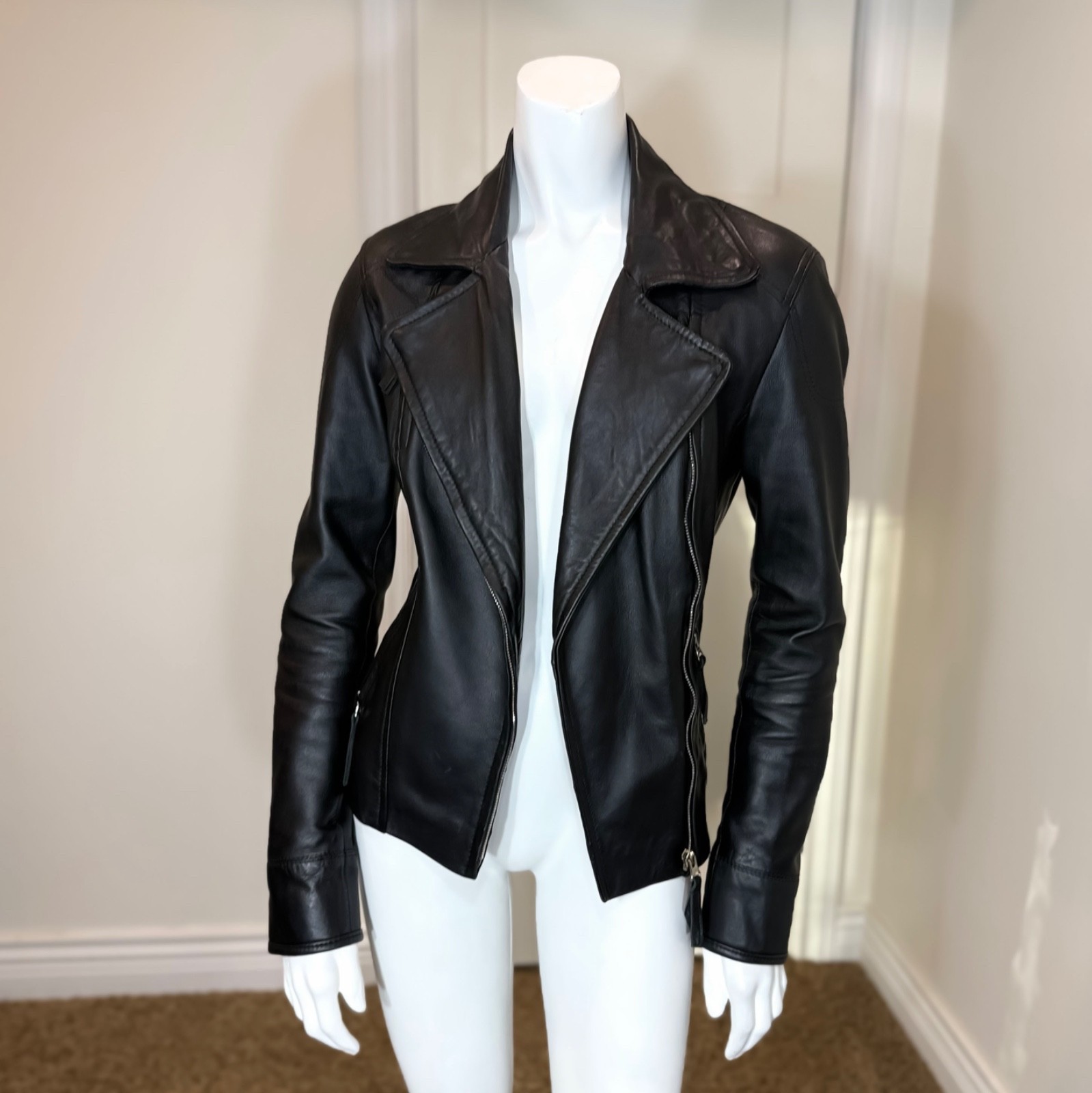 SOFT LEATHER MOTORCYCLE JACKET S Women’s Grunge Biker Moto Zipper Grunge Retro