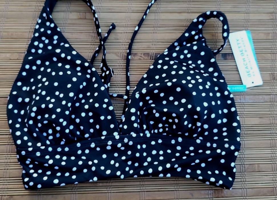 Beach Betty Black White Polka Dot Swimsuit Bathing Swim Top M Miracle Brands NWT