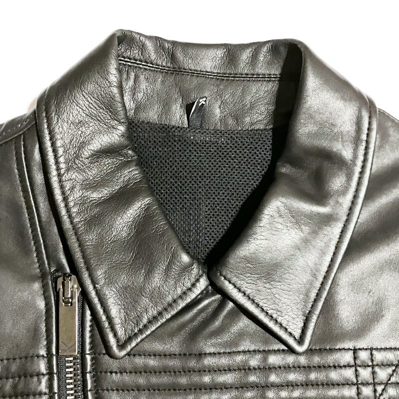 Karl Lagerfeld Men’s Black Leather Biker Jacket with Zippers & Shirt Collar BNWT
