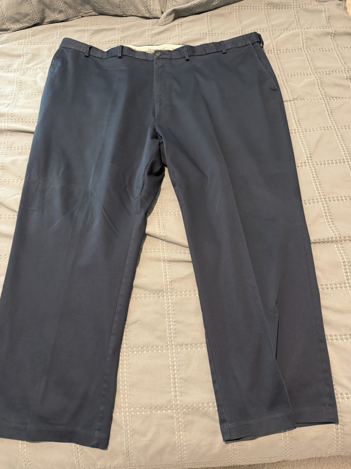 Haggar Men’s Navy Cotton Blend Flat Front Solid Straight Pants Button Zip 50×30