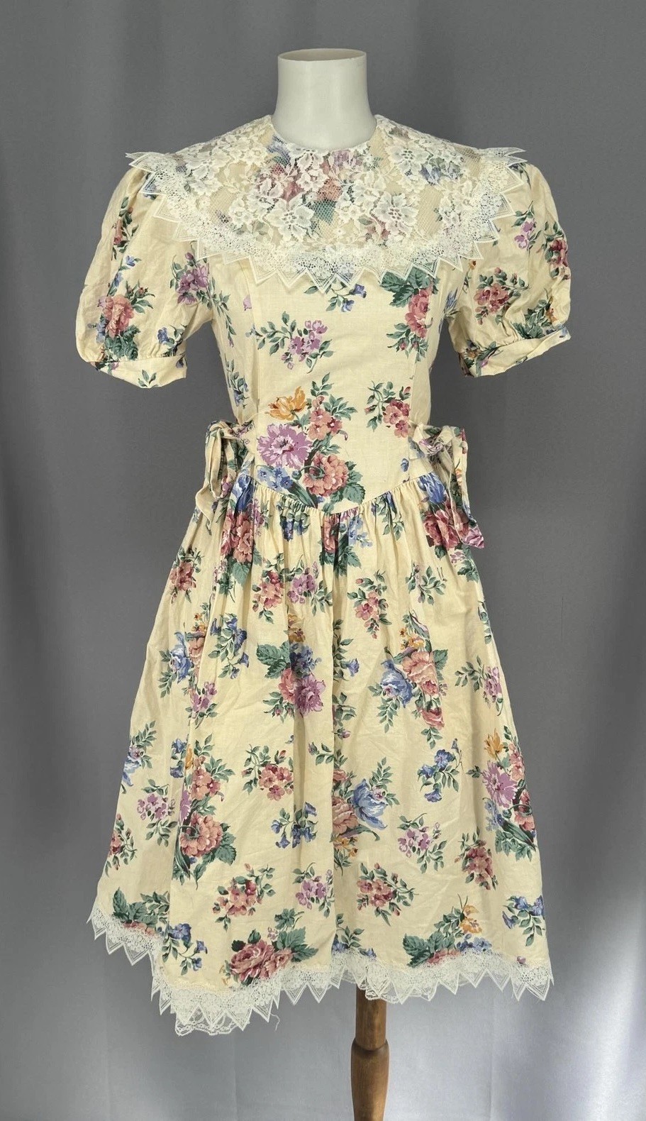 Vintage Jessica McClintock Gunne Sax Dress Womens 14 Floral Lace Prairie Boho