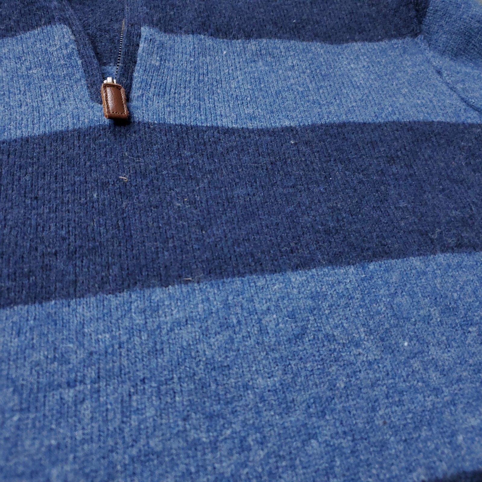 J. Crew Lambswool Sweater Mens L Large Pullover Zip Up Cotton Blue Striped