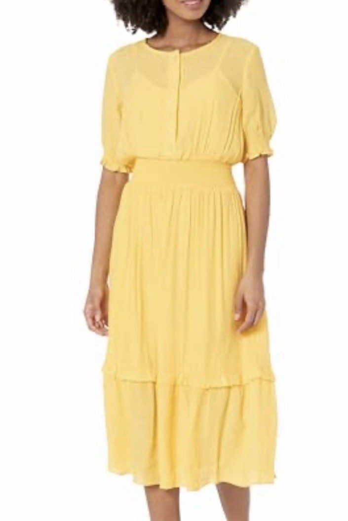 Nanette Lepore dress Womens Caribbean Texture sun Dress Size 10 Yellow no lining