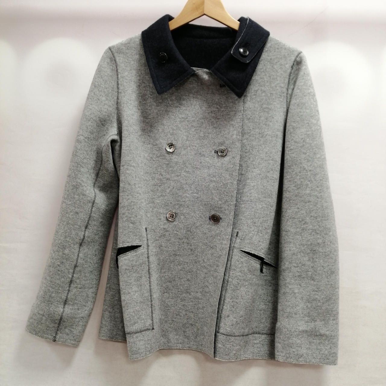 THE SECRET CLOSET Cashmere Blend Wool Short Coat Navy M Used