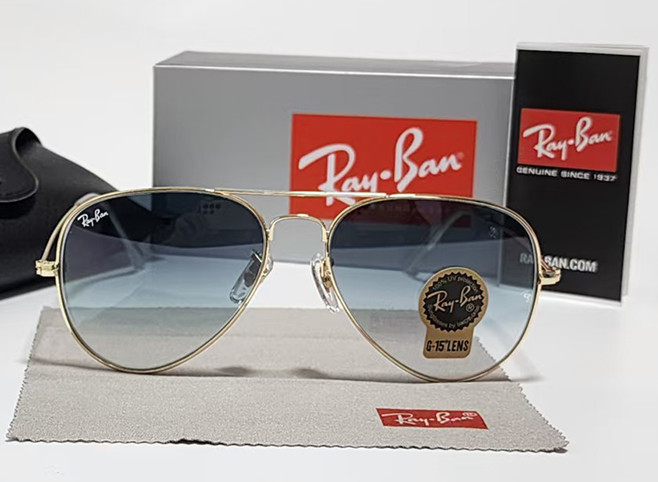 New Ray-Ban RB3025 Aviator Pilot Sunglasses Gold Frame 58mm Glass Blue Lens 58mm
