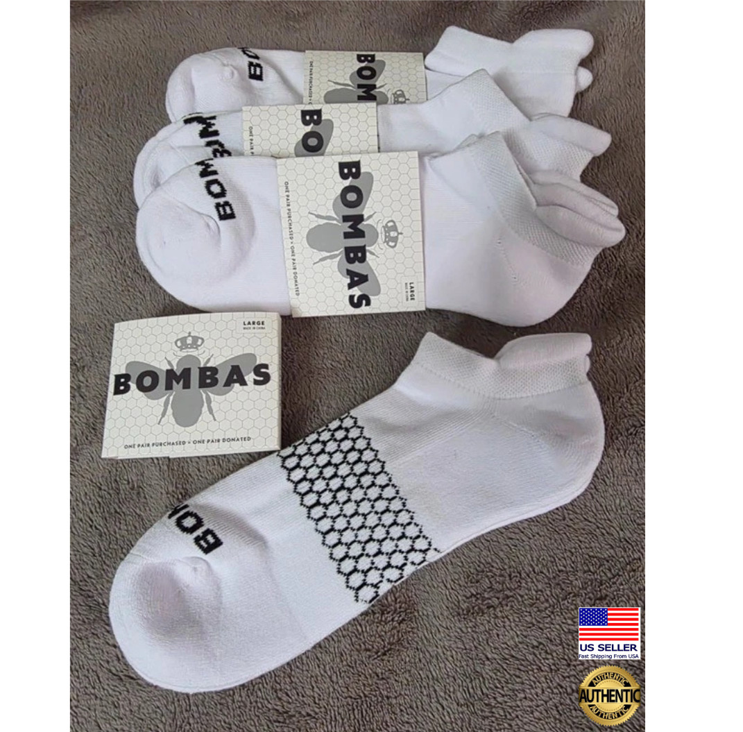 4-Pack (4 pairs) Bombas Solids Ankle Socks – Large – White