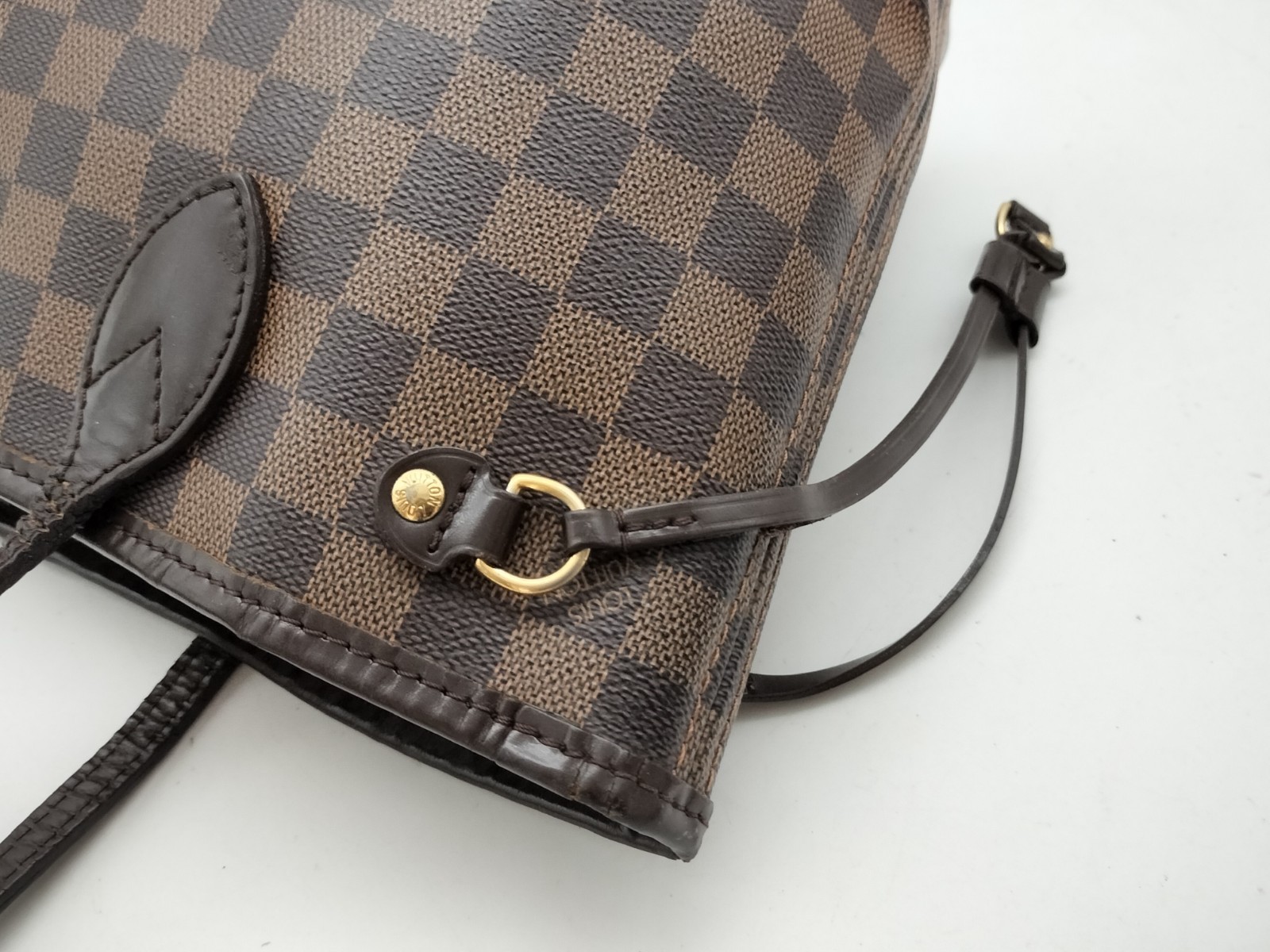LOUIS VUITTON Neverfull PM Damier Ebene Canvas Brown Tote Bag N51109 Authentic