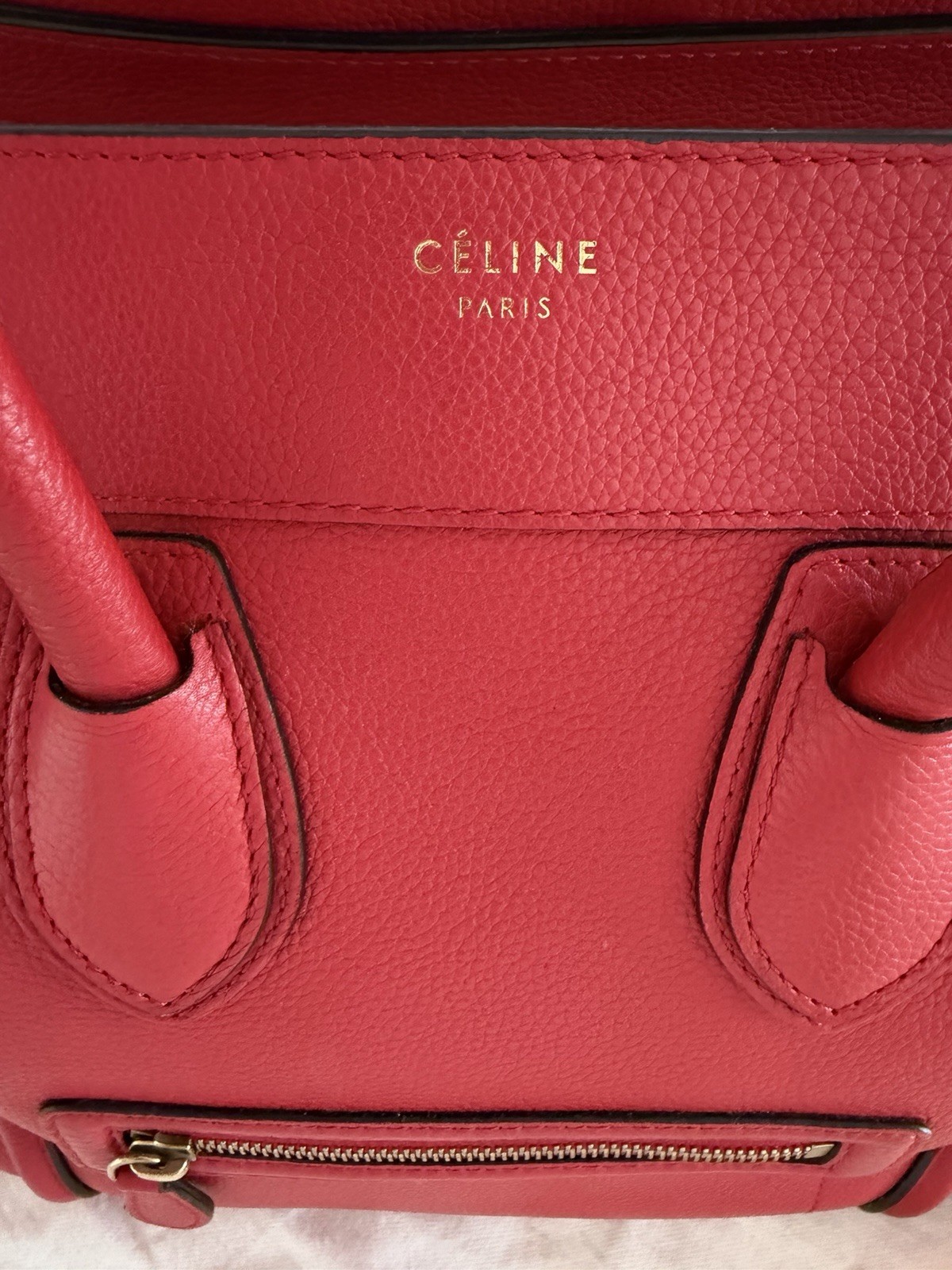 Authentic Celine luggage Tote bag Red Calf Skin