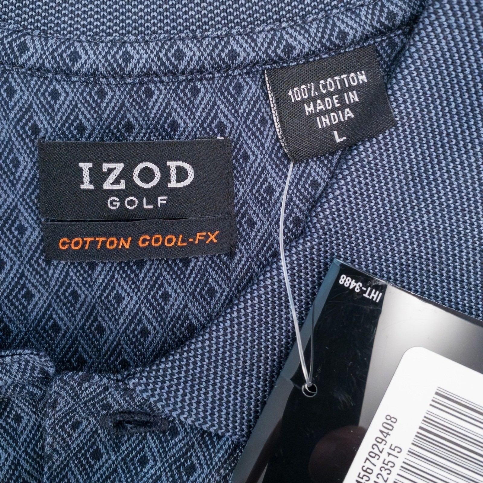 IZOD Golf Polo Shirt Mens Large Navy Blue Geometric Cool-FX 100% Cotton NWT