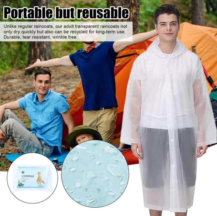 Adult Waterproof Hooded Raincoat Jacket Rain Coat Poncho Rainwear Outdoor Hiking