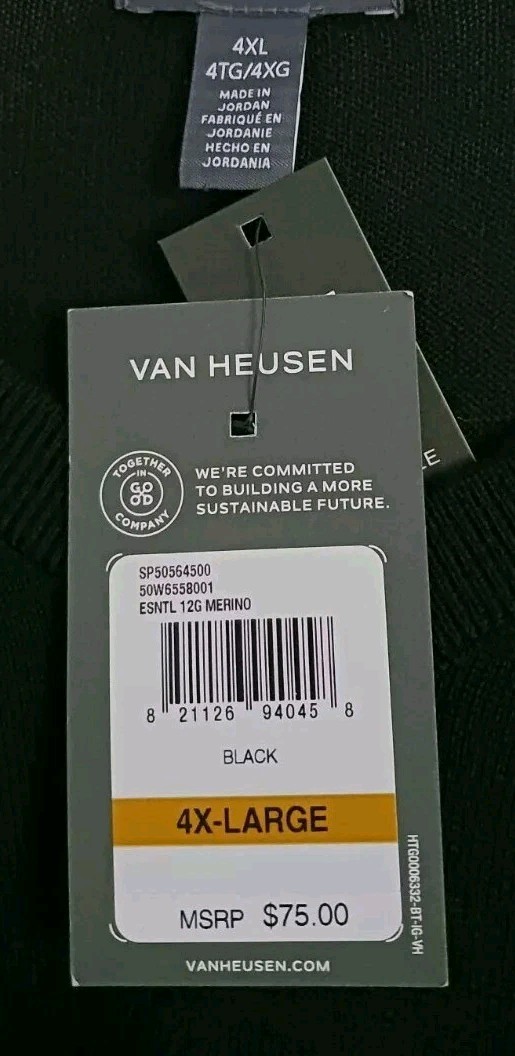 NEW Mens Van Heusen Black V Neck Sweater Wool Acrylic Blend 4XL