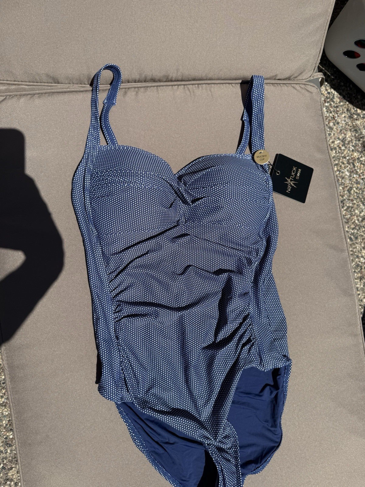 Nip Tuck Swim Blue/White Polka Dot One Piece Swimsuit Multi Fit Cup 8