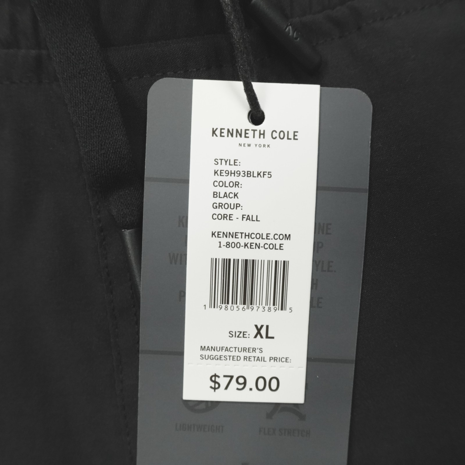 Kenneth Cole Active Mens Cargo Joggers Lightweight Stretch Water Repellent Black