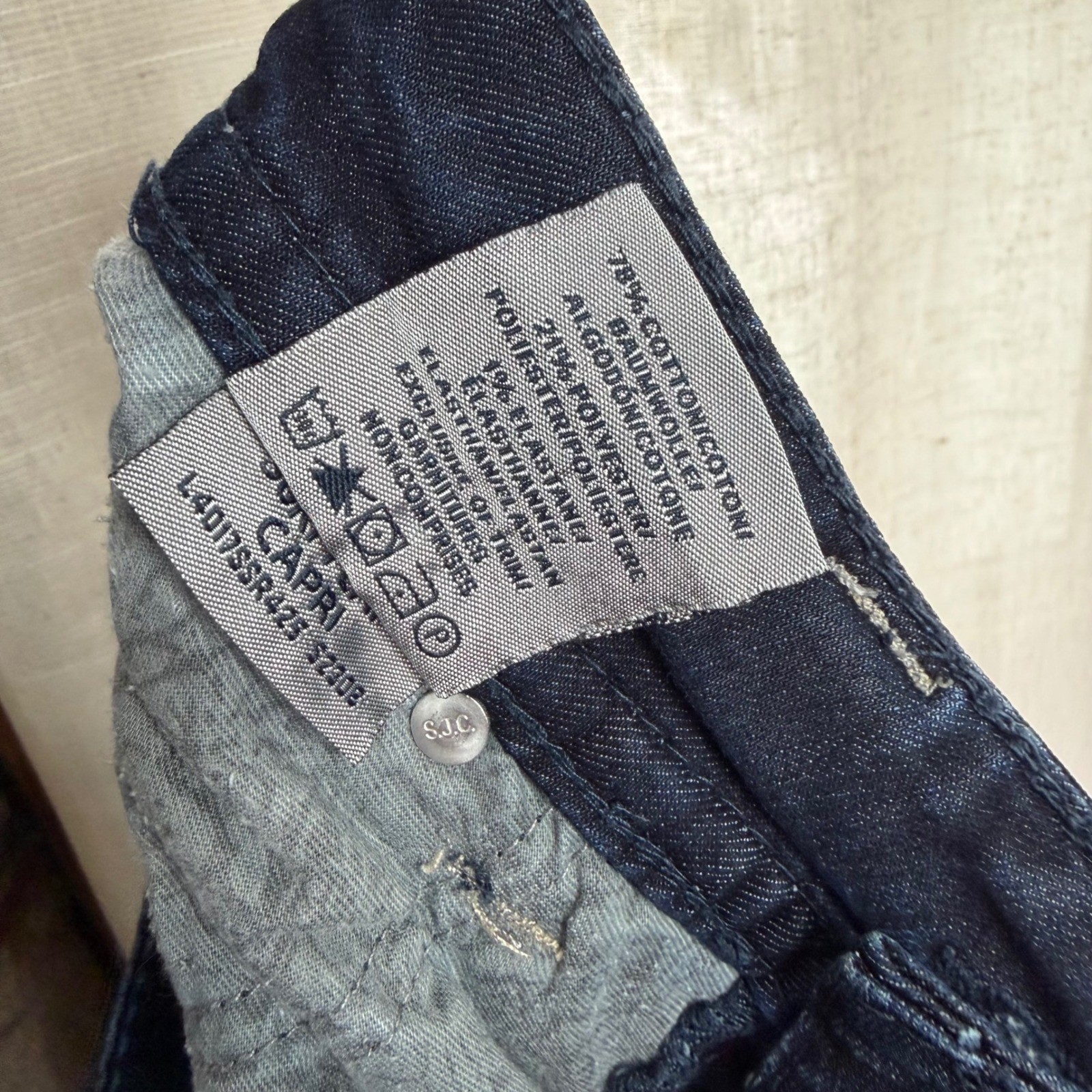 Silver Jeans Co Suki Flap Capri Dark Wash Contrast Stitch Stretch Womens Size 26