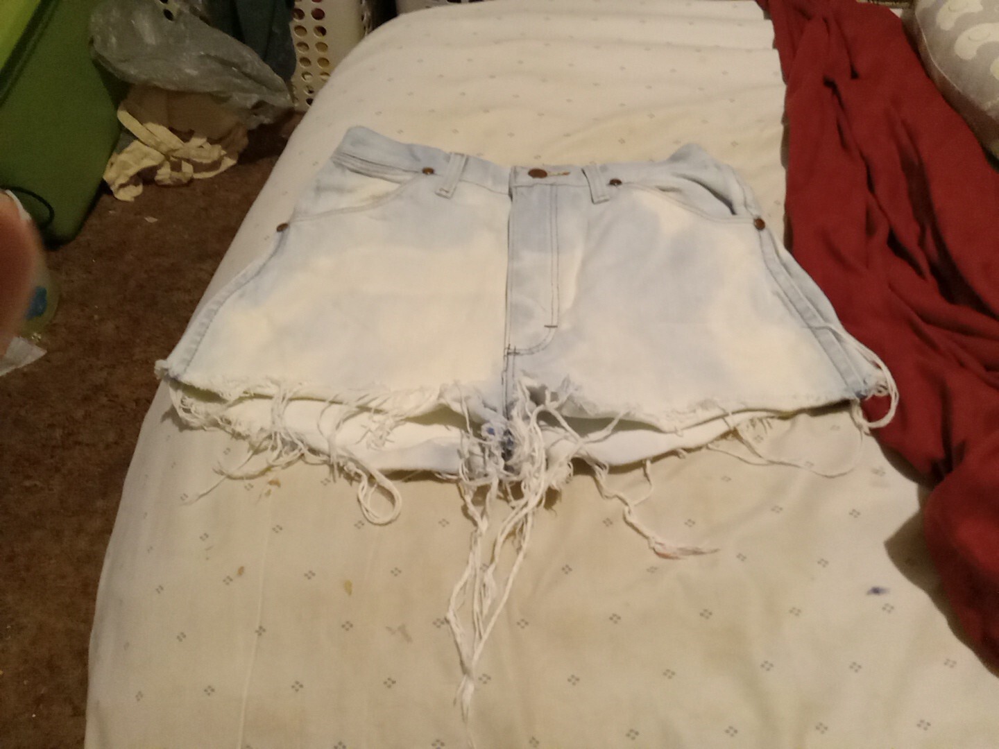 Wrangler Shorts 14MWZG 7X34 Women Light Denim Frayed Hem Cut Off Jean