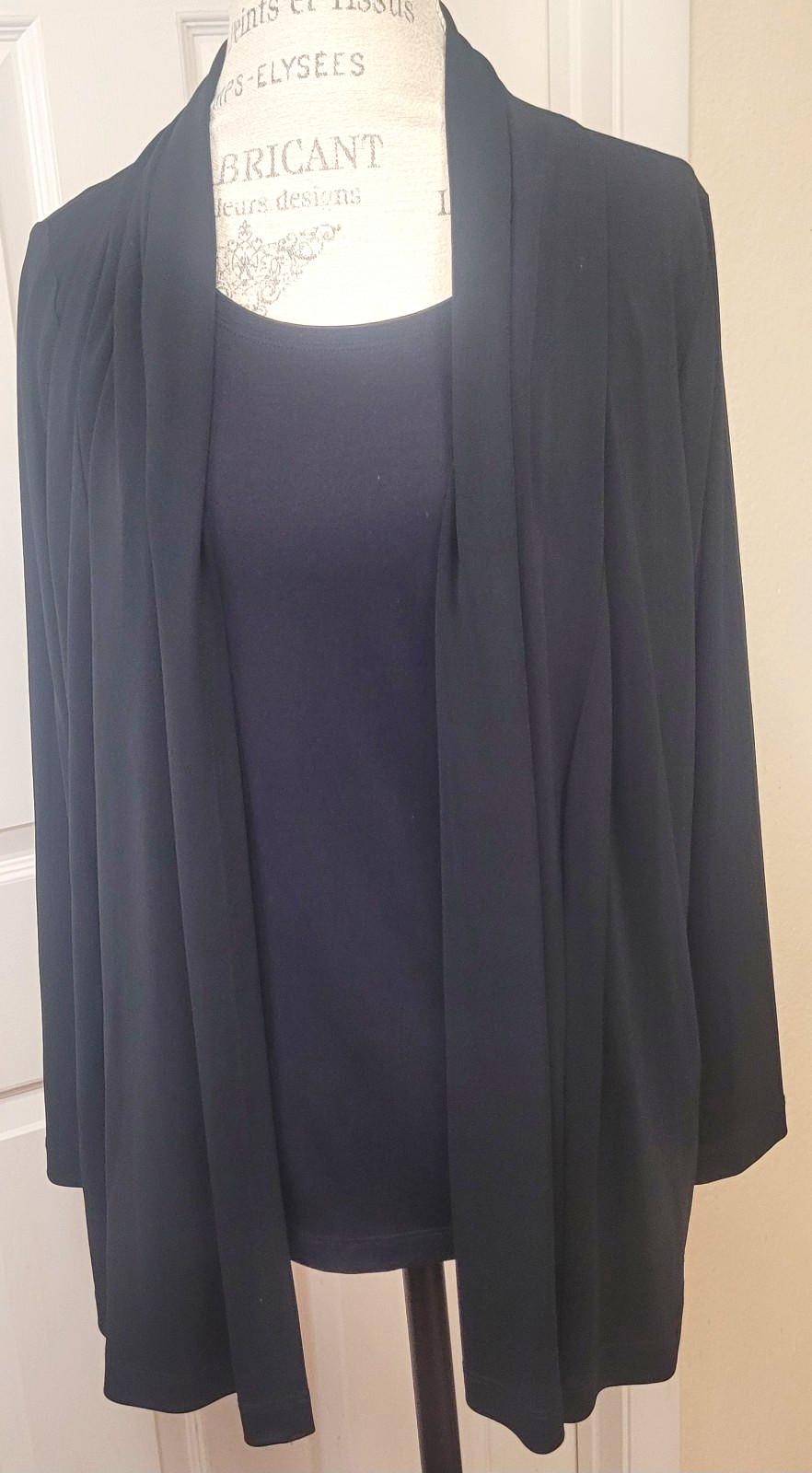 Karen Kane Black 2-Piece Draped Open-Front Cardigan & Scoop Neck Tank 0X