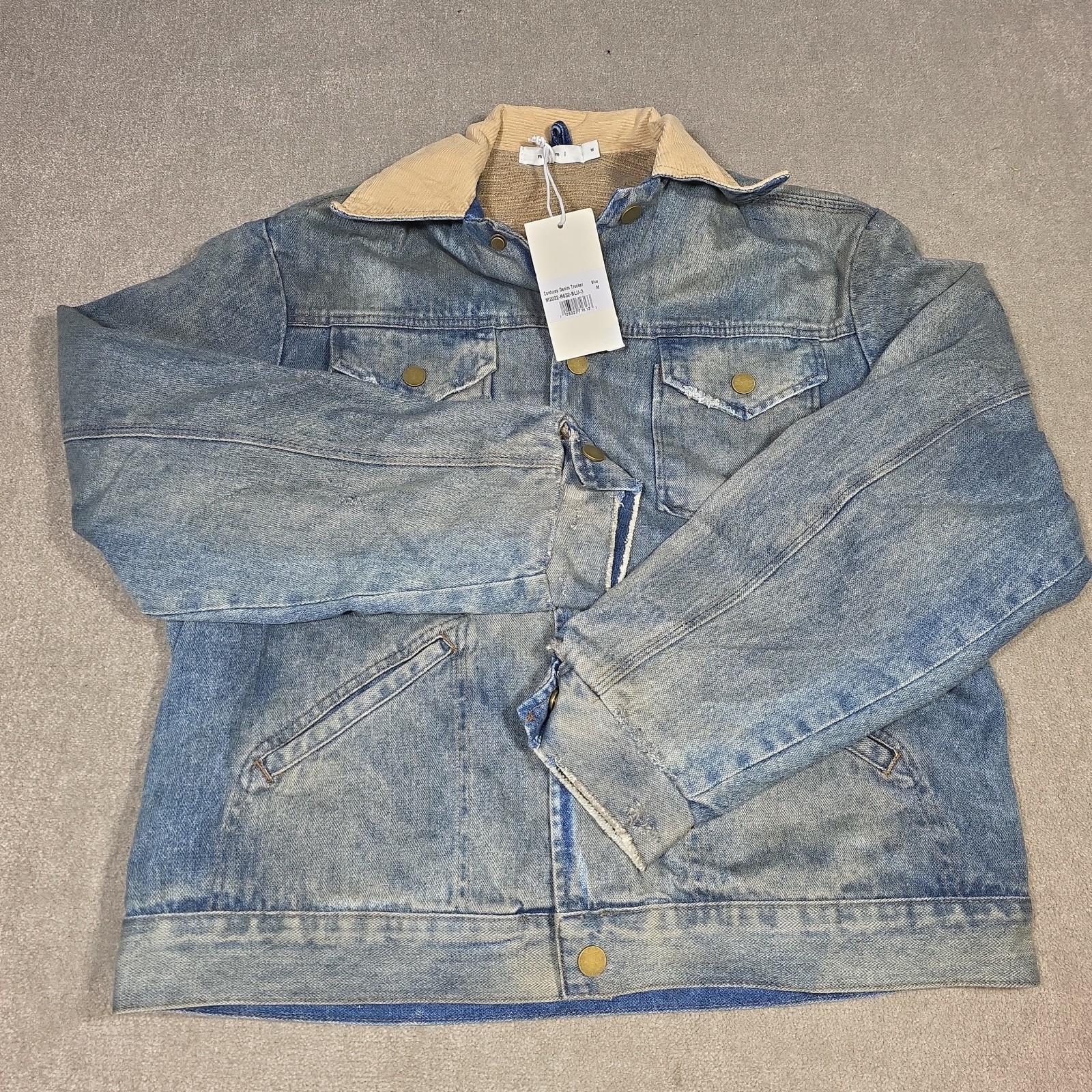 MNML Distressed Corduroy Denim Trucker Jacket Size Medium NWT Button