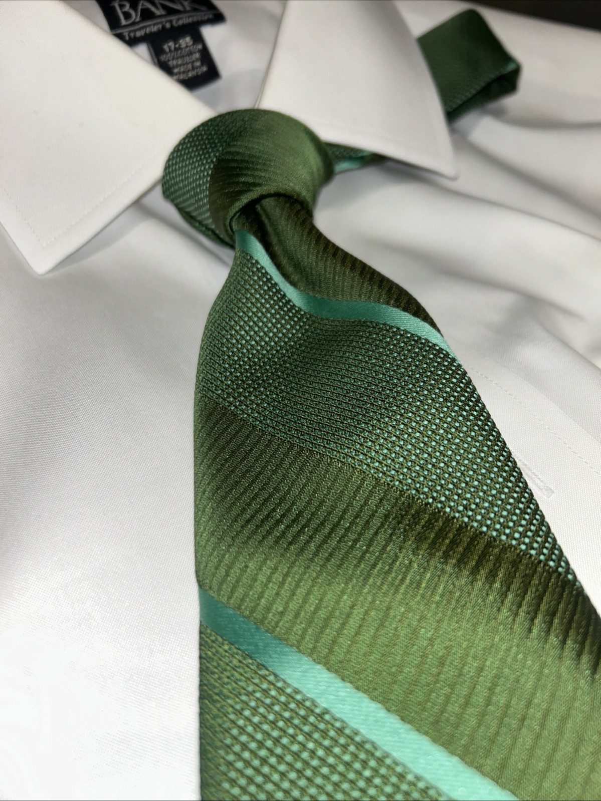 VTG Trevira Repp Striped Flawless Tie Rare Green Color Imported From Europe