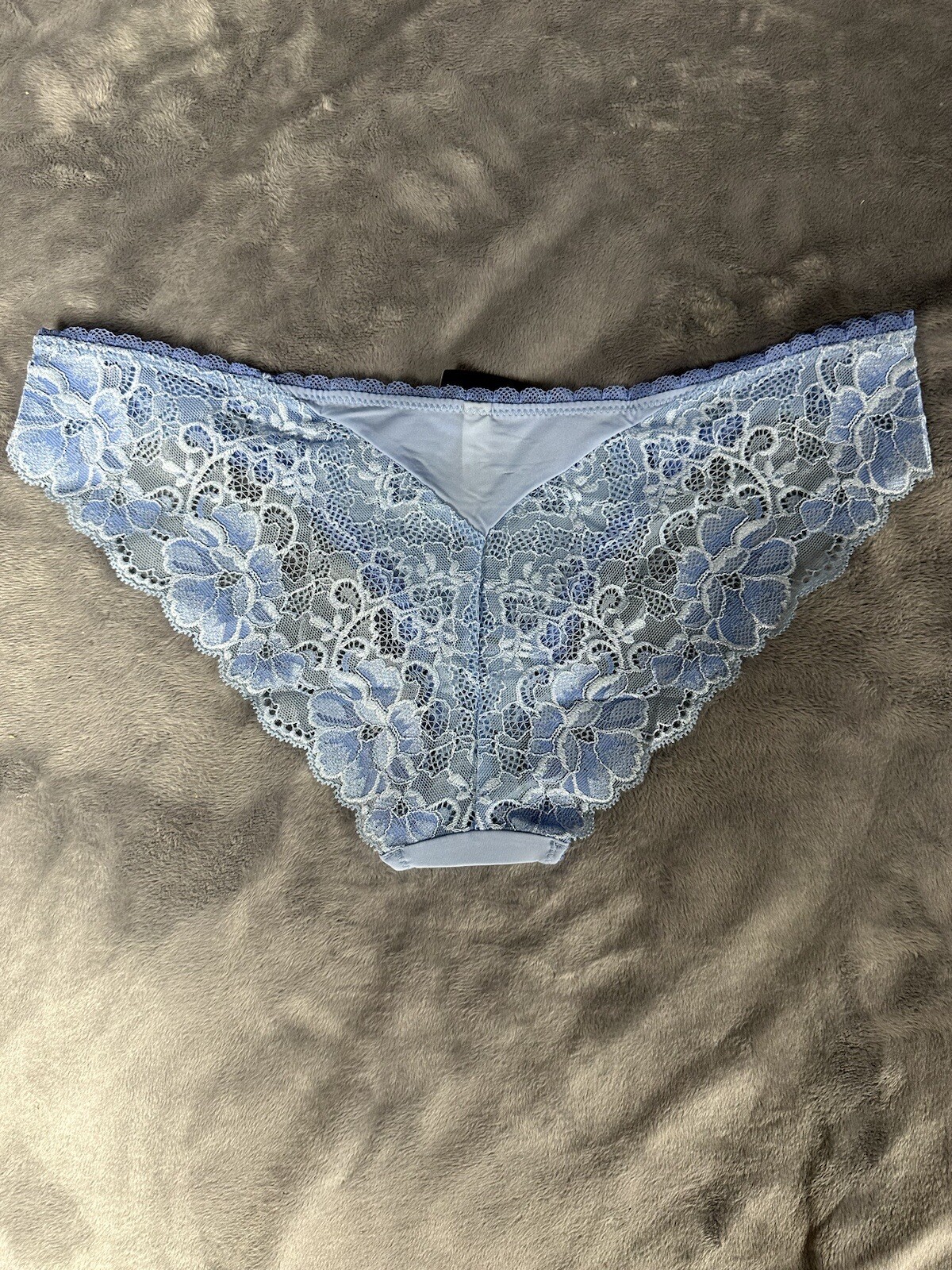 Adore Me Blue Sheer Matte Satin and Floral Lace Cheeky Panty Size S