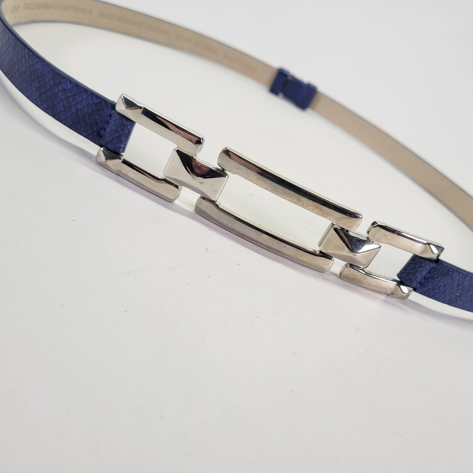White House Black Market Belt 28 30 32 34 36 38 Snake Print Waist Hip Blue