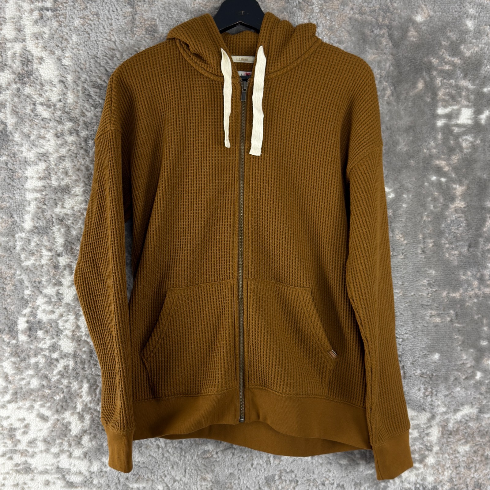 LL Bean Size S Athleisure Textured Drawstring Hooded Jacket Brown Long Sleeve