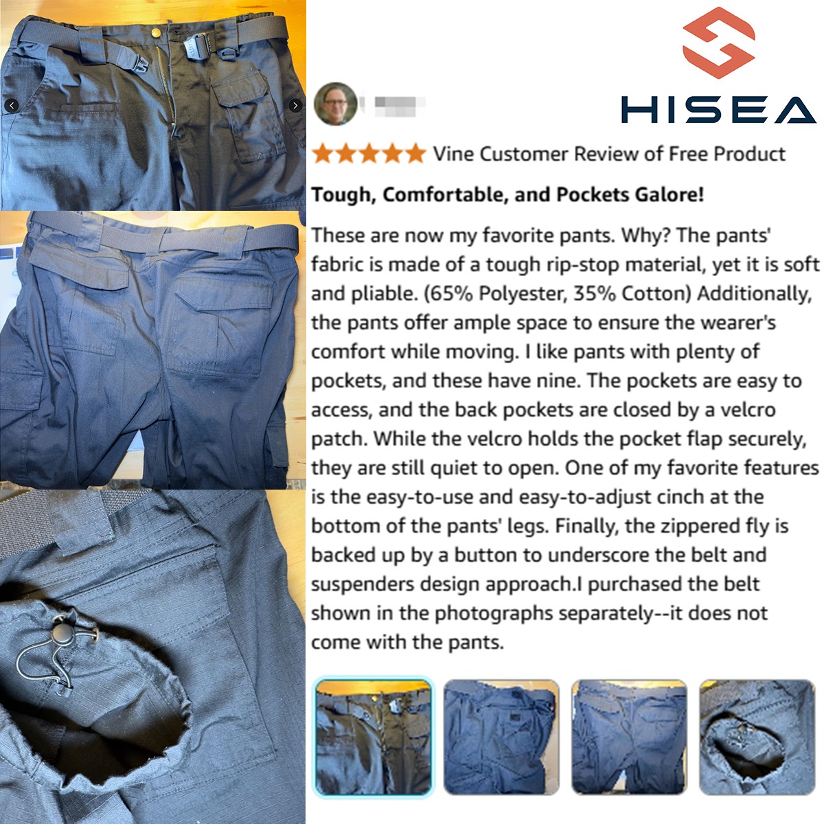 HISEA Men’s Ripstop Tactical Pants Water Resistant Work Cargo Pants 9 Pockets