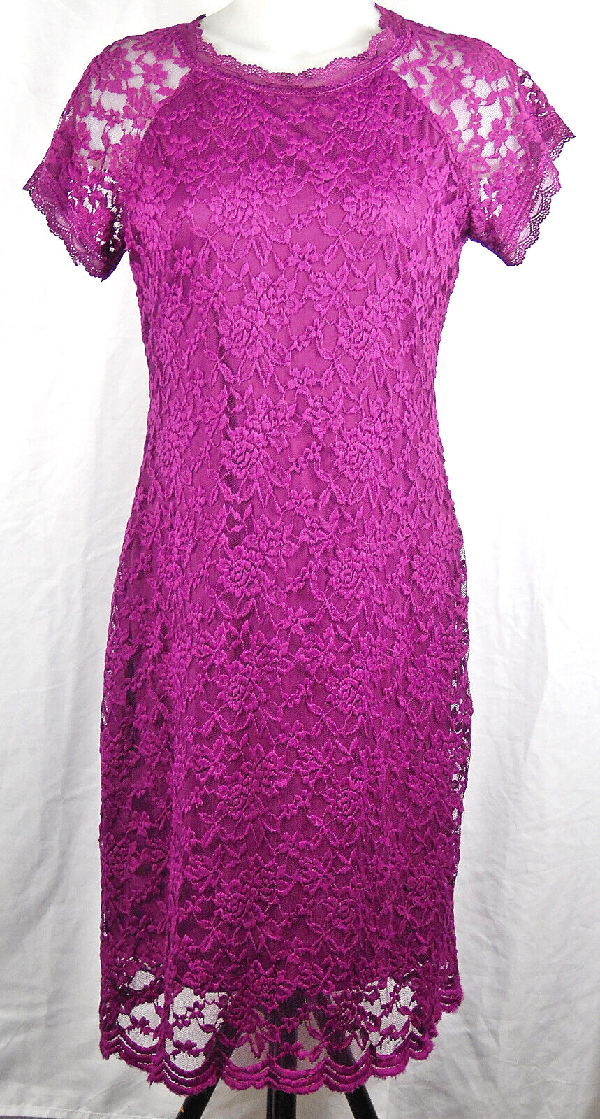 NEW NWT Maurices Dark Magenta Pink Lace Short Sleeve Midi Sheath Dress M