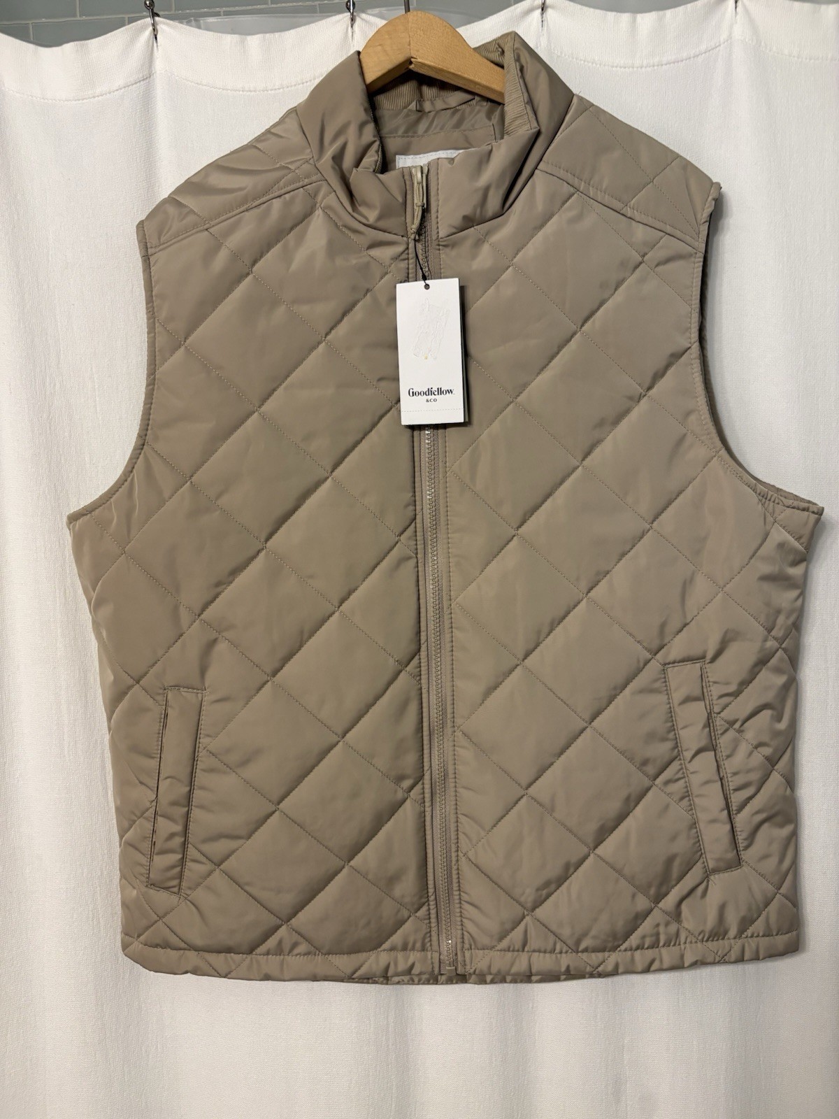 Goodfellow & Co Mens Large Quilted Puffer Vest New With Tags Tan Full Zip
