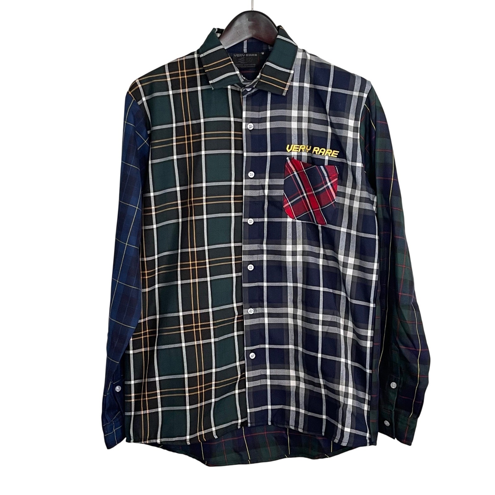VERY RARE Patchwork Plaid Long Sleeve Button Down Shirt – Mens