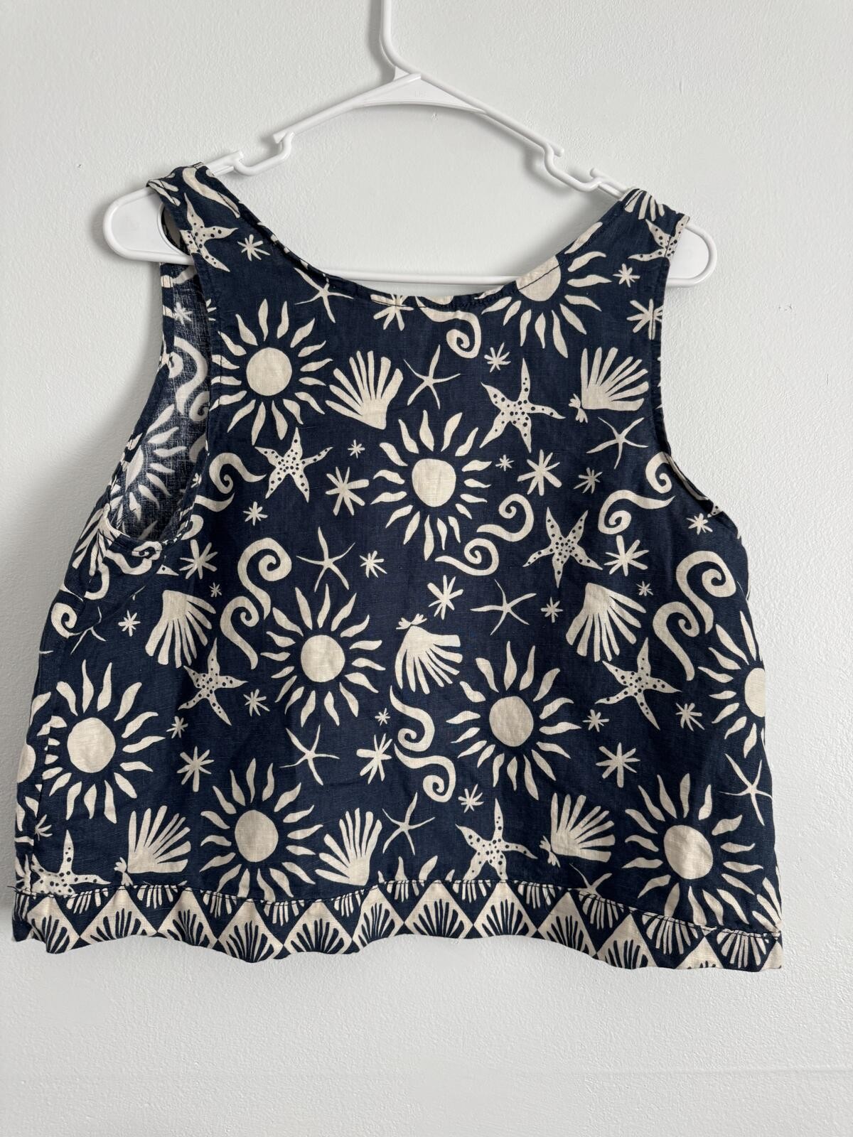 C&C California 100% Linen Coastal Sun & Seashell Print Tank Top Size L