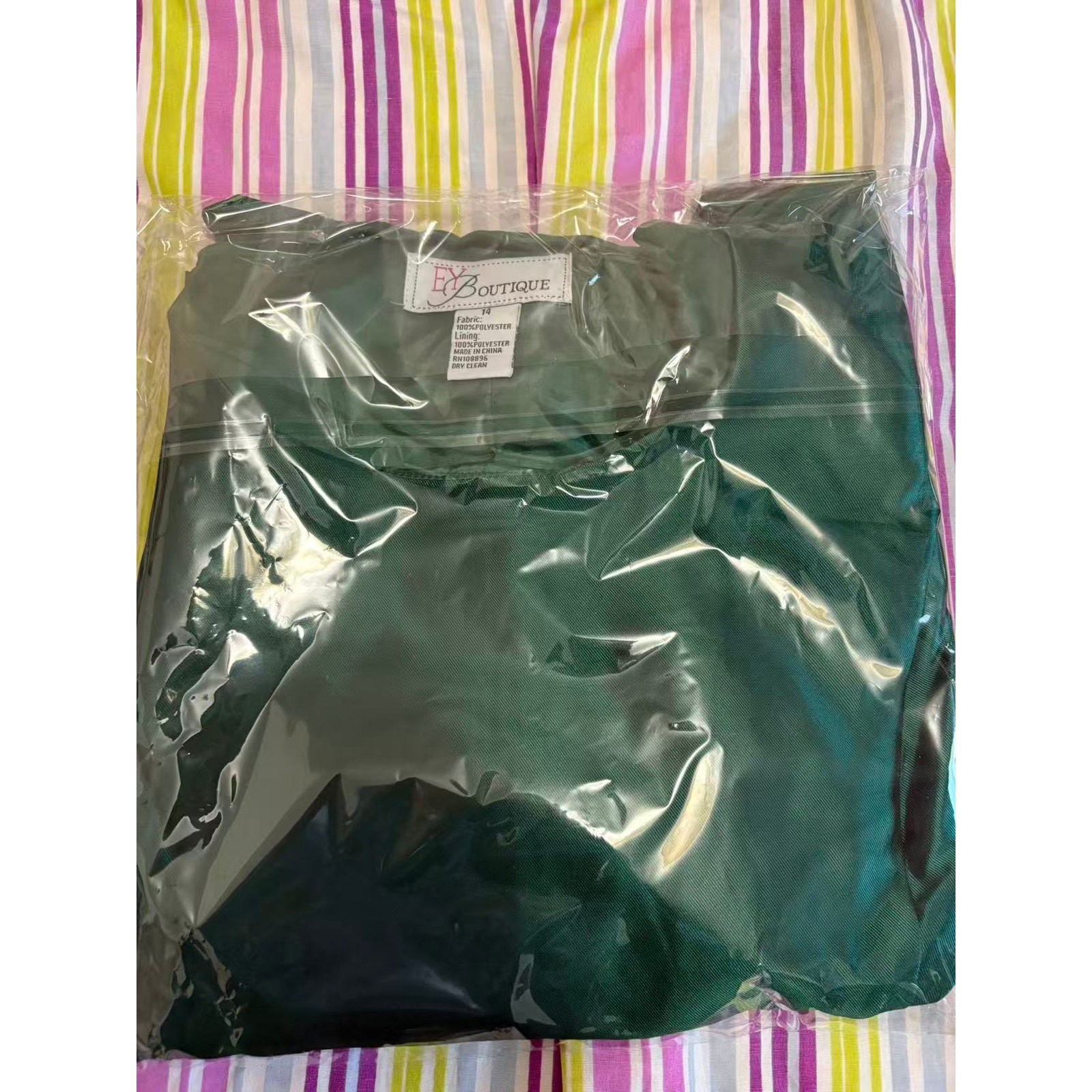 NWT EY Boutique Emerald Green 3-Pc Skirt Suit Set Floral Bell Sleeve Size 14