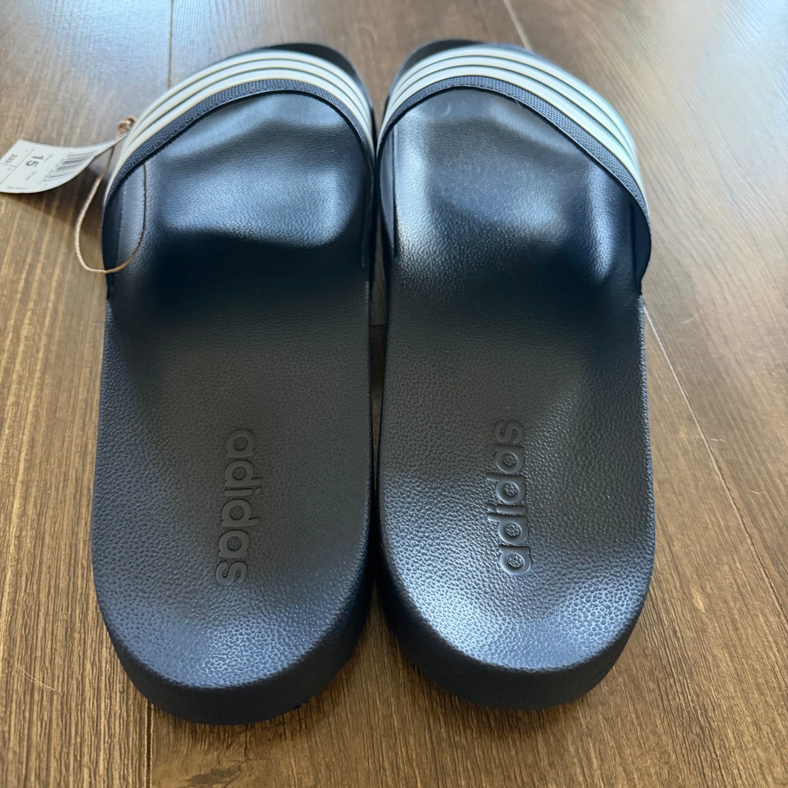 Adidas Adilette Shower Slides Black White Striped Sporty Poolside GZ5920 Size 15
