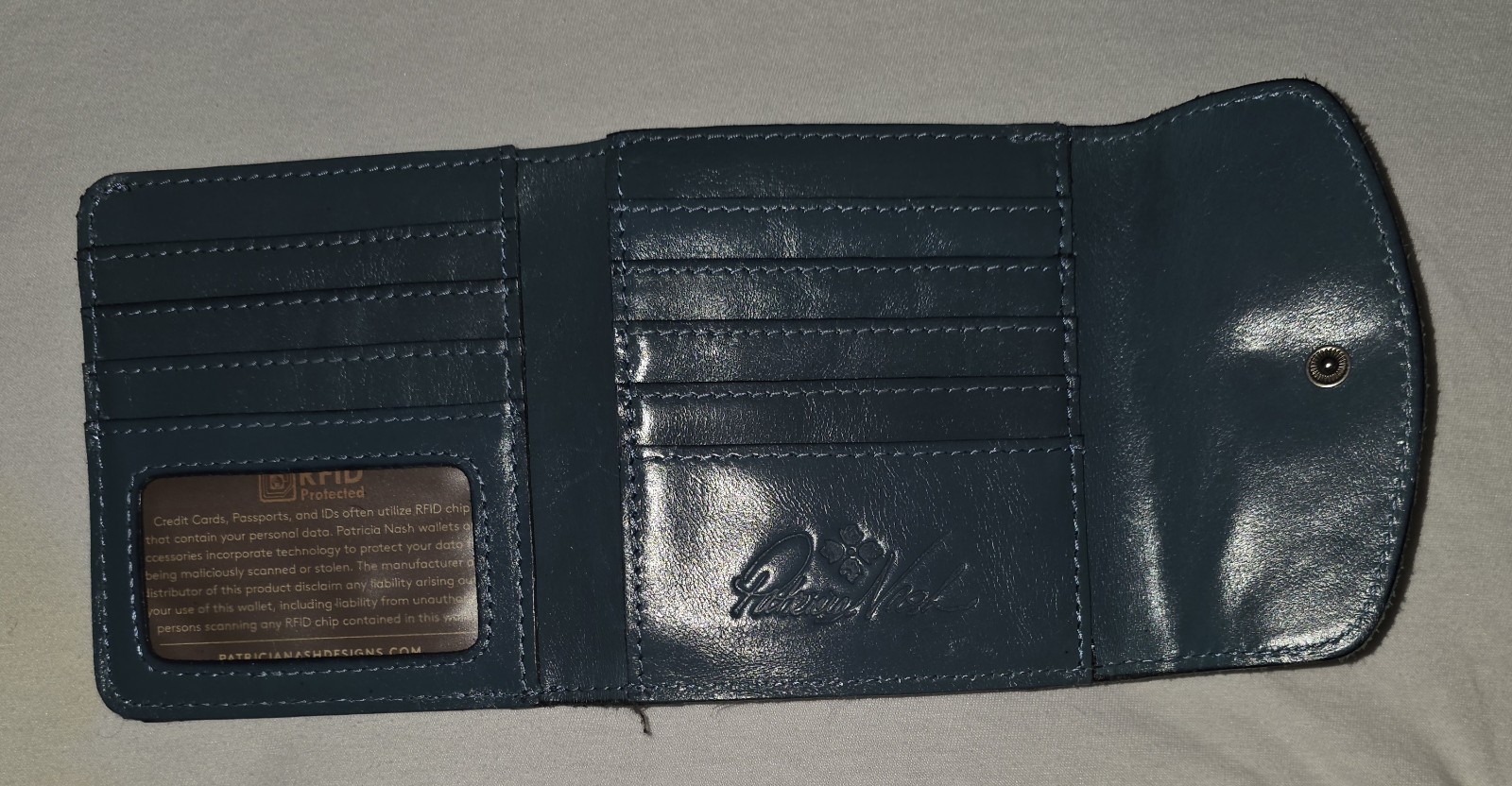 Patricia Nash Bifold Leather Wallet Blue with Coin Pocket