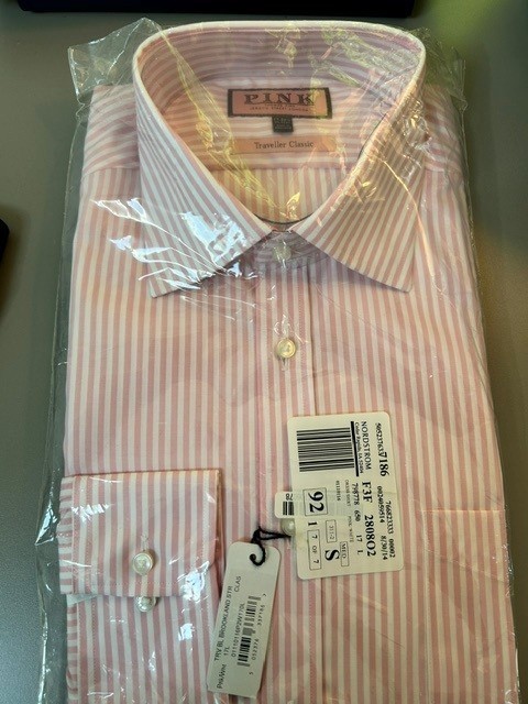 Men’s Thomas Pink Travelers Classic Dress Shirt Size 17 -161/2 In Pink and White