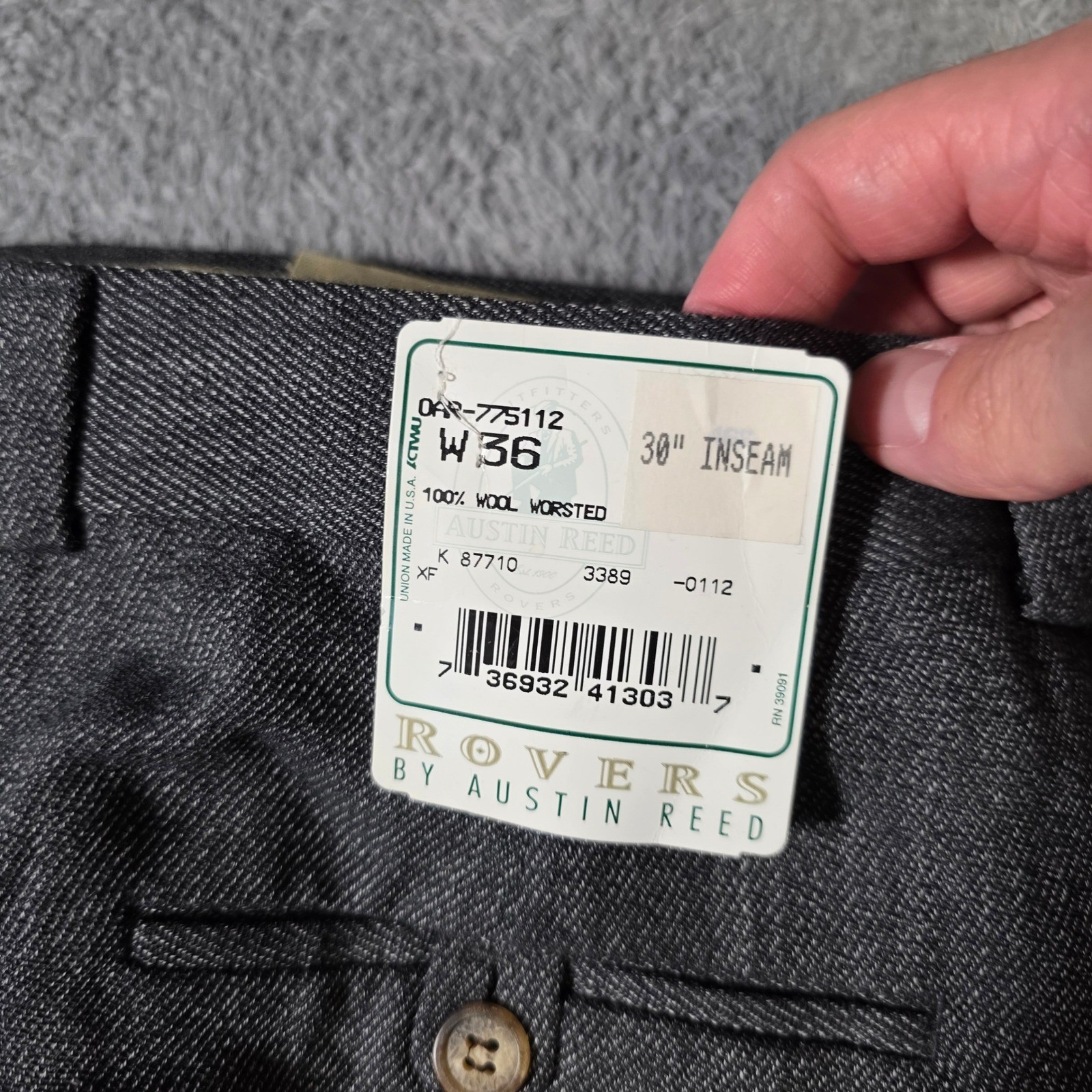 Austin Reed Mens 36×30 Rovers Pleated Wool Worsted Trousers Grey Cuffed Vintage