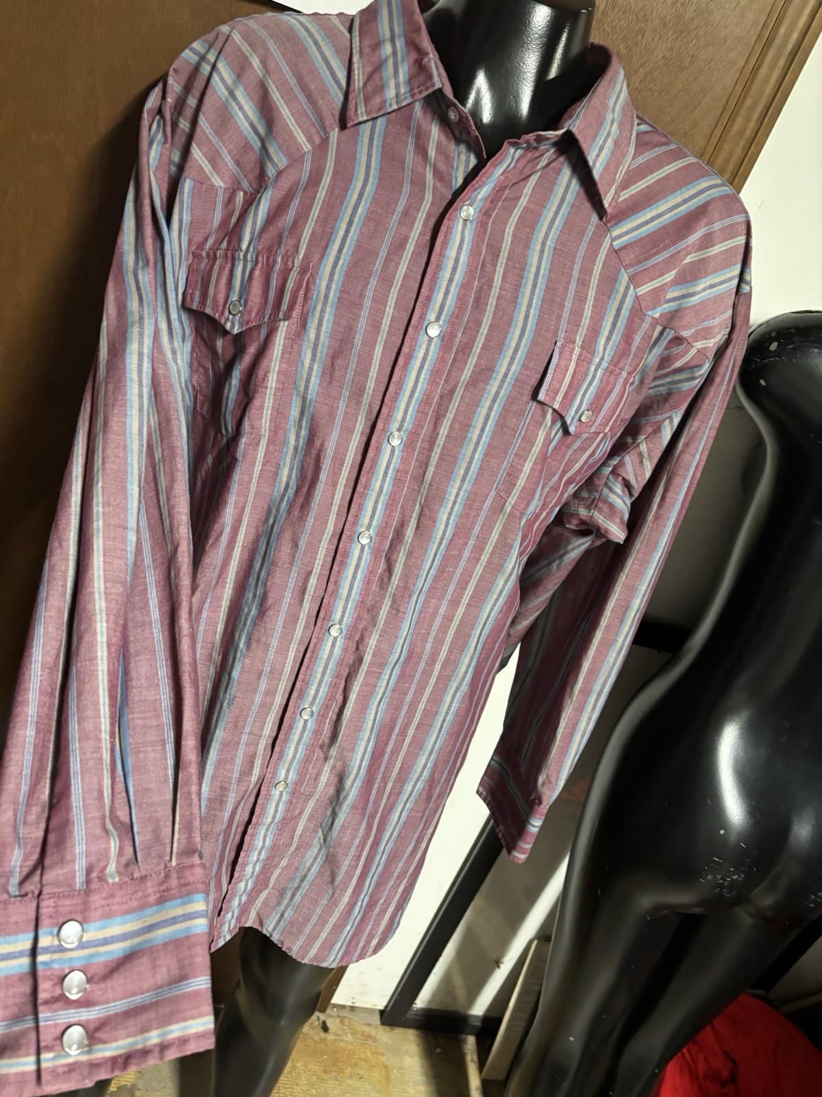 Plainsman Red Blue Purple Stripe Pearl Snap Western SHIRT Big 5XLT 5XL Tall Long
