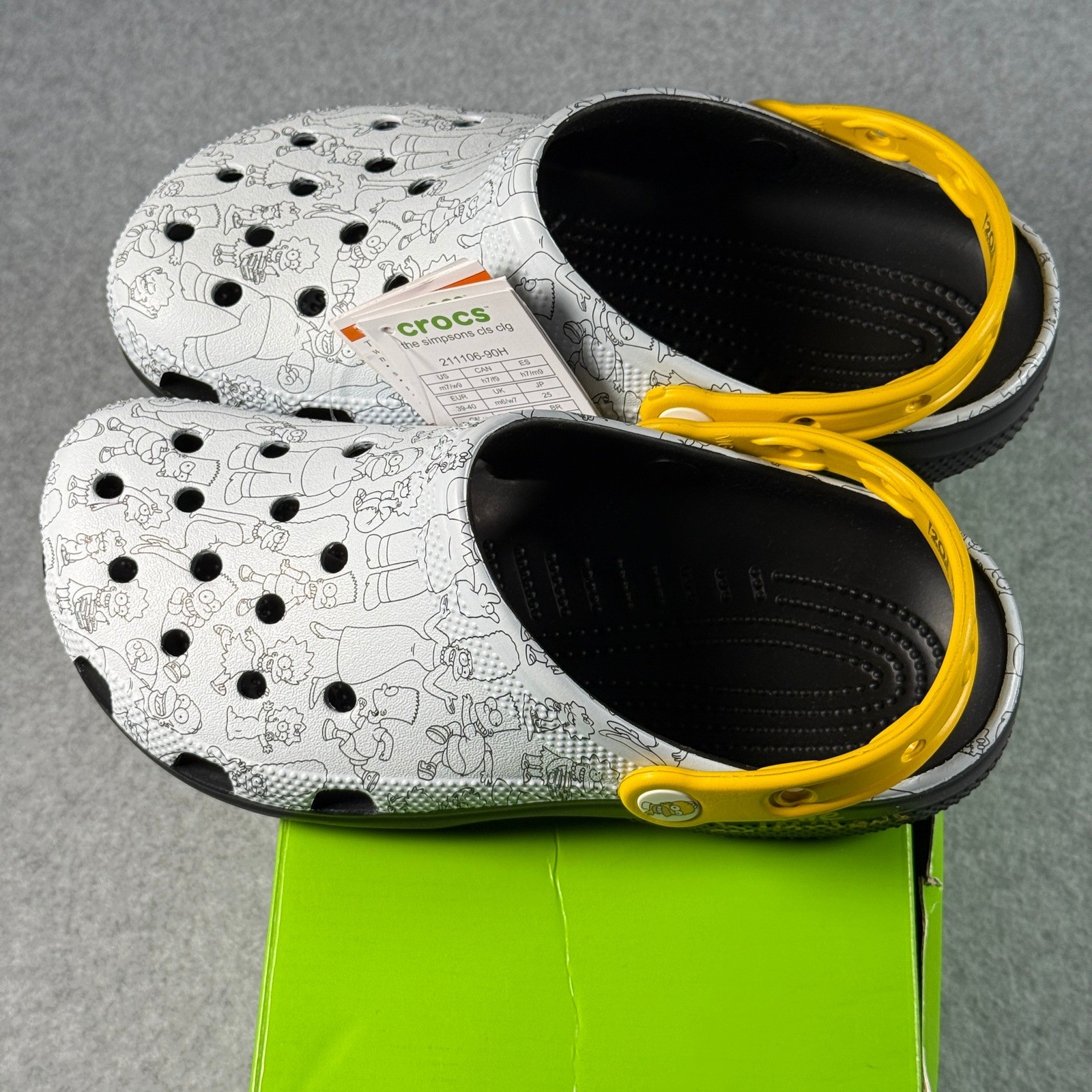 Simpsons x Crocs Classic Clog Sketch Print Yellow Strap Men’s 7 Women’s 9 NIB