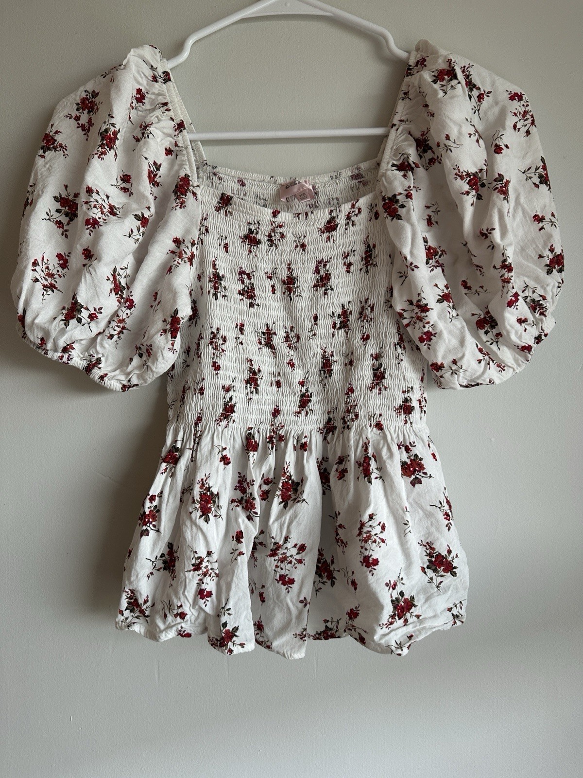Vintage Floral Smocked Puff Sleeve Crop Top Milkmaid Coquette Cottagecore