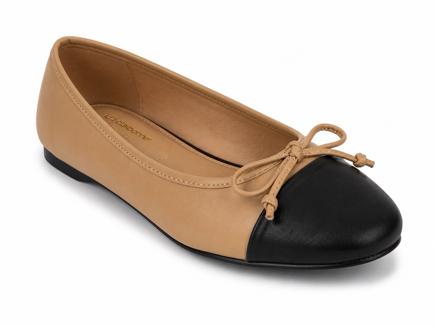 New Liz Claiborne LC Flora W Ballet Flats Women 11W Nude Black Cap Toe