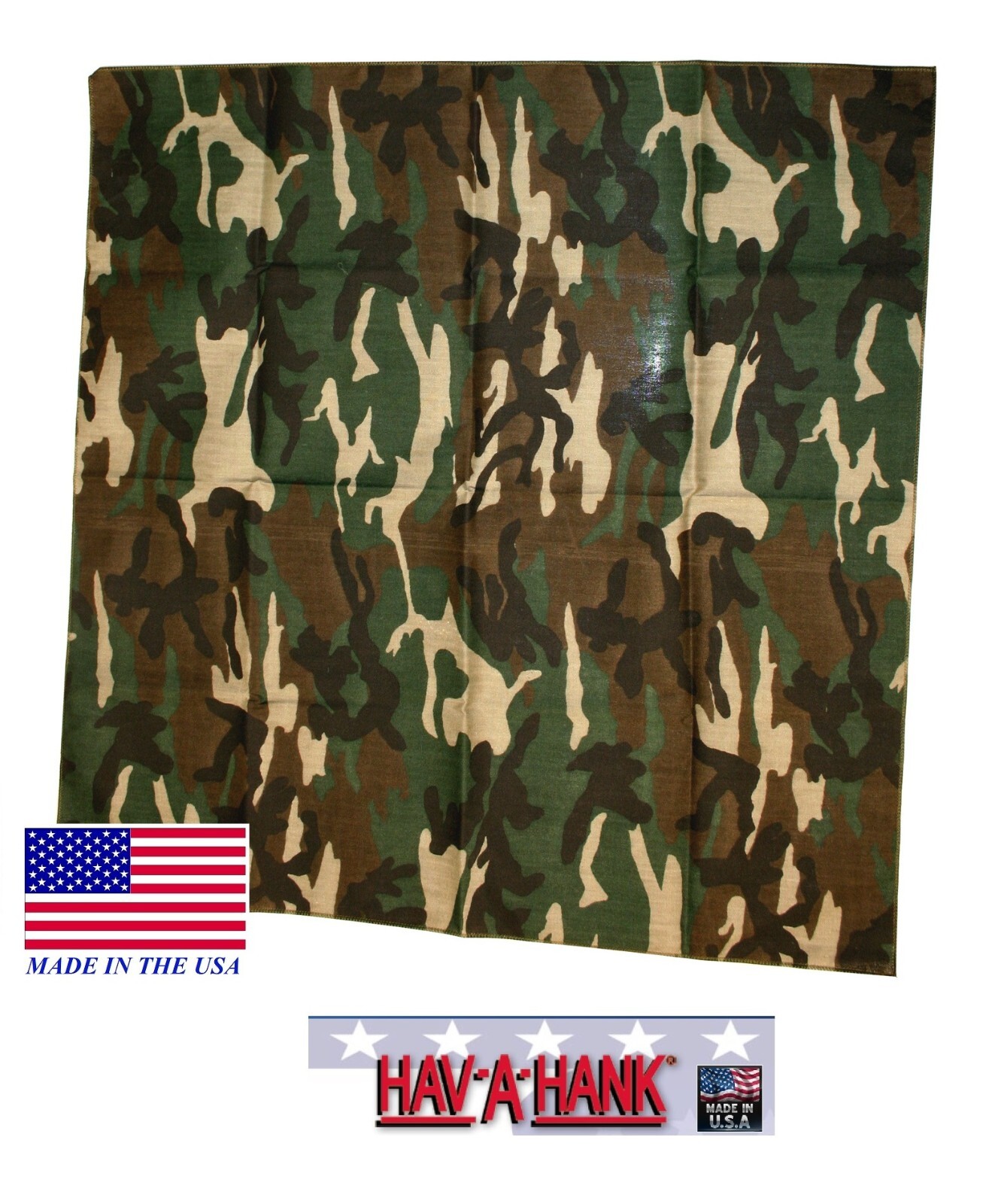 Hav-A-Hank USA MADE GREEN ARMY CAMO CAMOUFLAGE BANDANA Head Wrap Scarf Hanky 22″